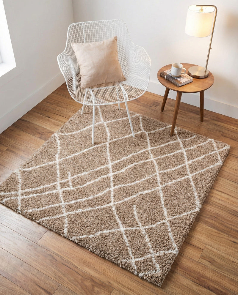 Cozy Haven Shag Collection Area Rug - Serenity (Khaki) Square Khaki  lifestyle 41