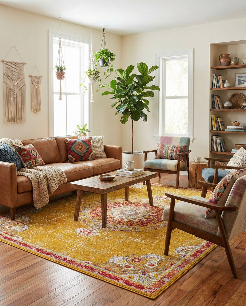 Brighton Terrace Collection Area Rug - Hove (Gold) Rectangle Gold  lifestyle 21