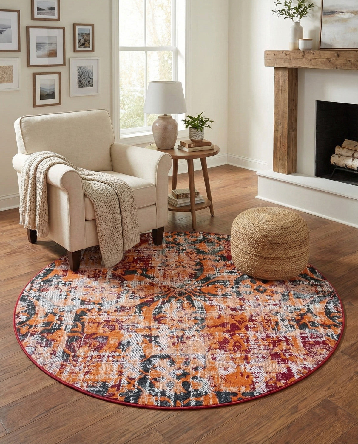 Geneva Terrace Collection Area Rug -  Morges Round Rust Red  lifestyle 81