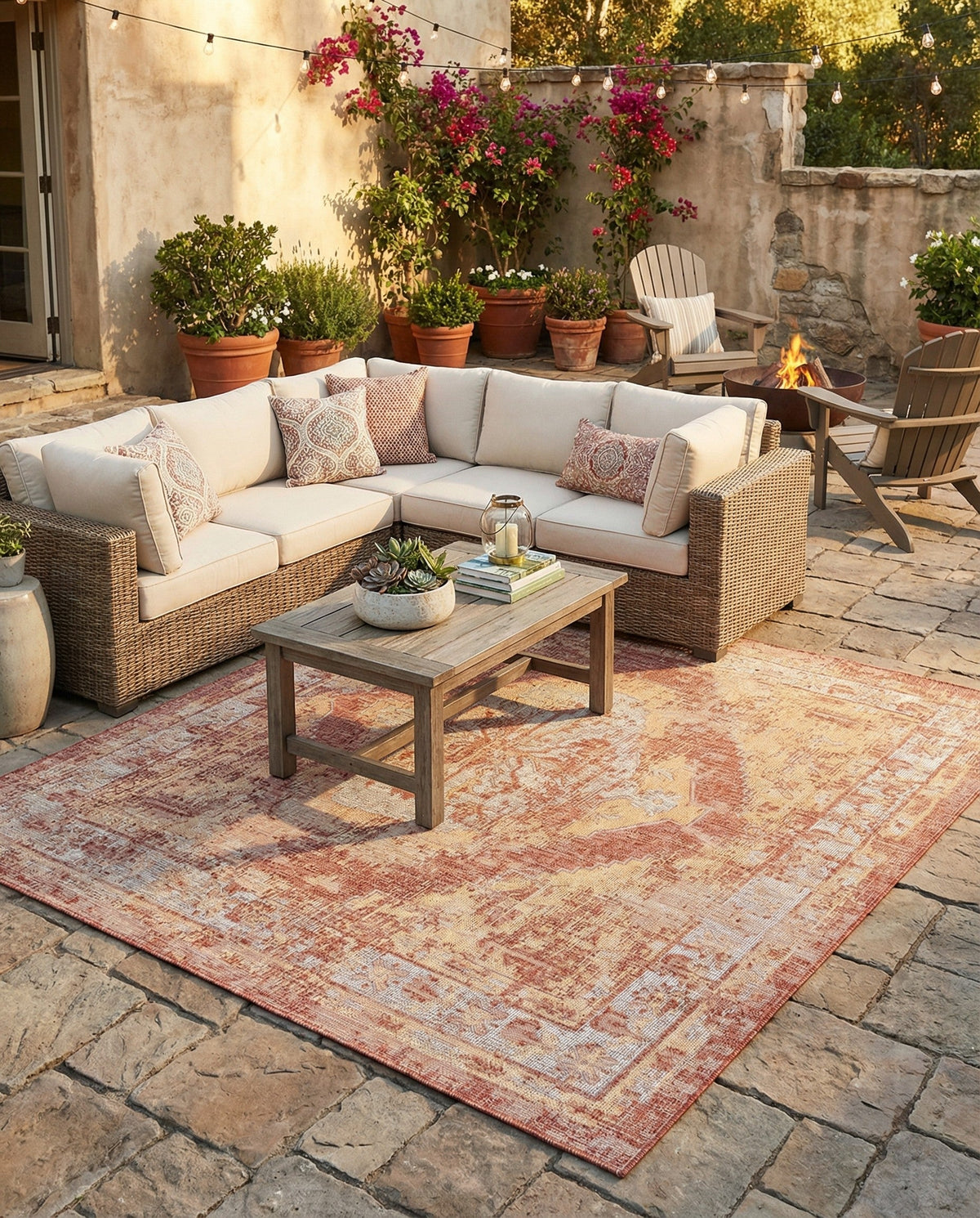 Patio Heritage Collection Area Rug -  Augusta (Rust Red) Square Rust Red  lifestyle 113
