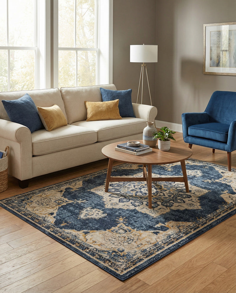 Eden Oasis Collection Area Rug -  Tranquility (Navy Blue) Rectangle Navy Blue  lifestyle 20