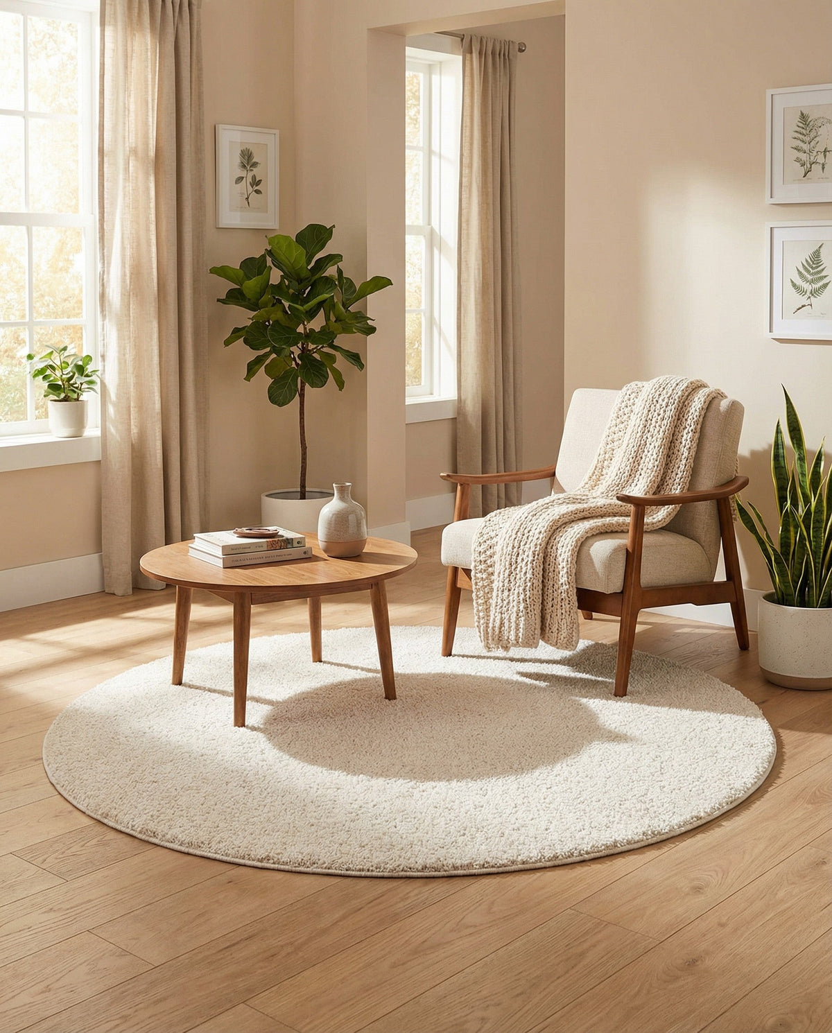 Solid Shag Seaside Collection Area Rug - Azure Cove (Ivory) Round Ivory  lifestyle 98