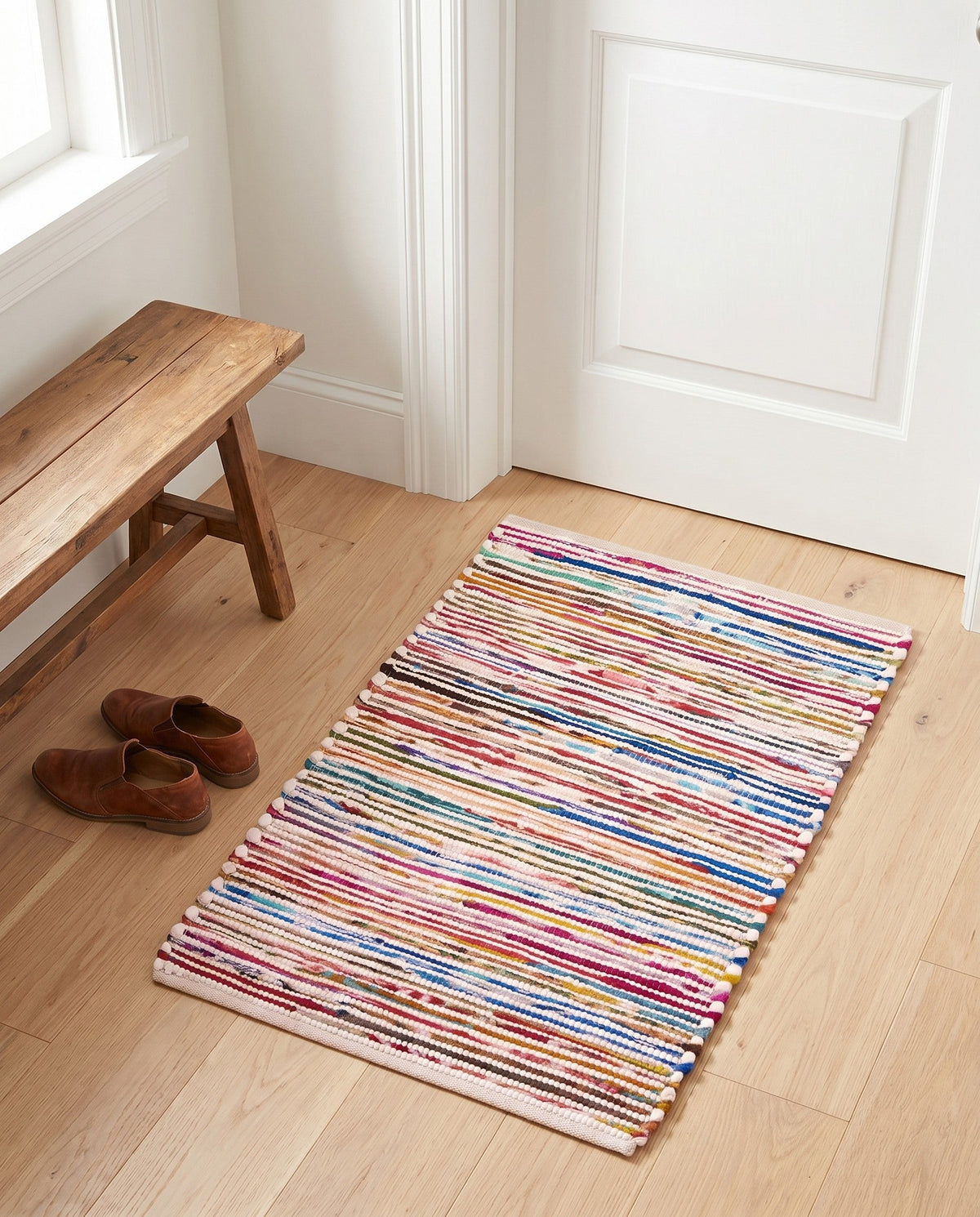 Thar Cotton Collection Area Rug - Alleppey Rectangle Multi White  lifestyle 26