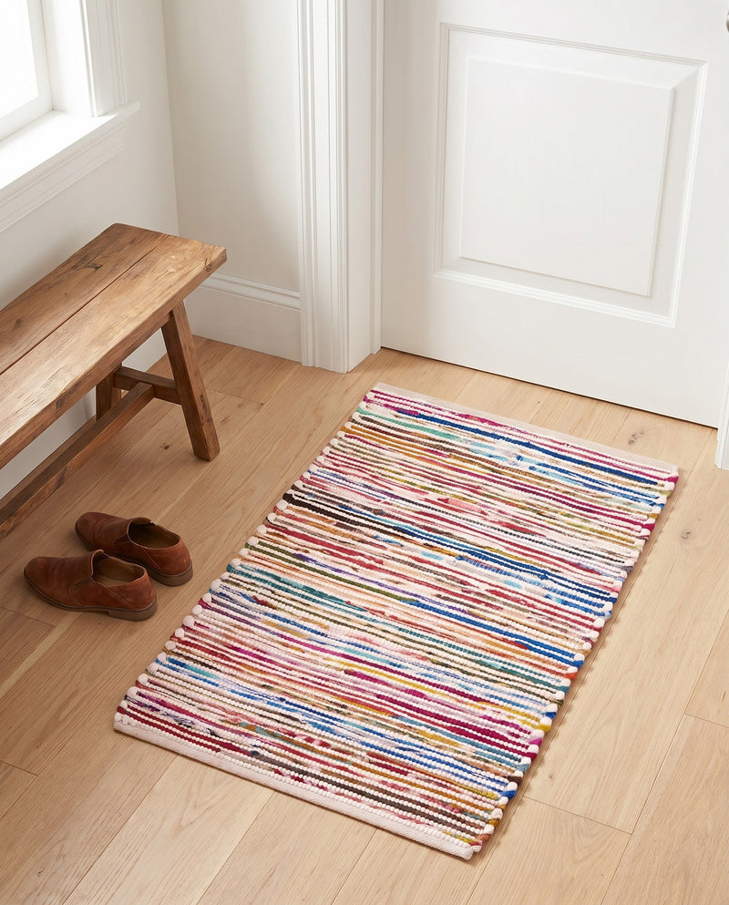 Thar Cotton Collection Area Rug - Alleppey Rectangle Multi White  lifestyle 26
