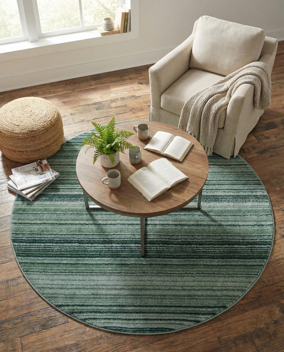 Jewel Oasis Collection Area Rug - Sapphire (Green) Round Green  lifestyle 132