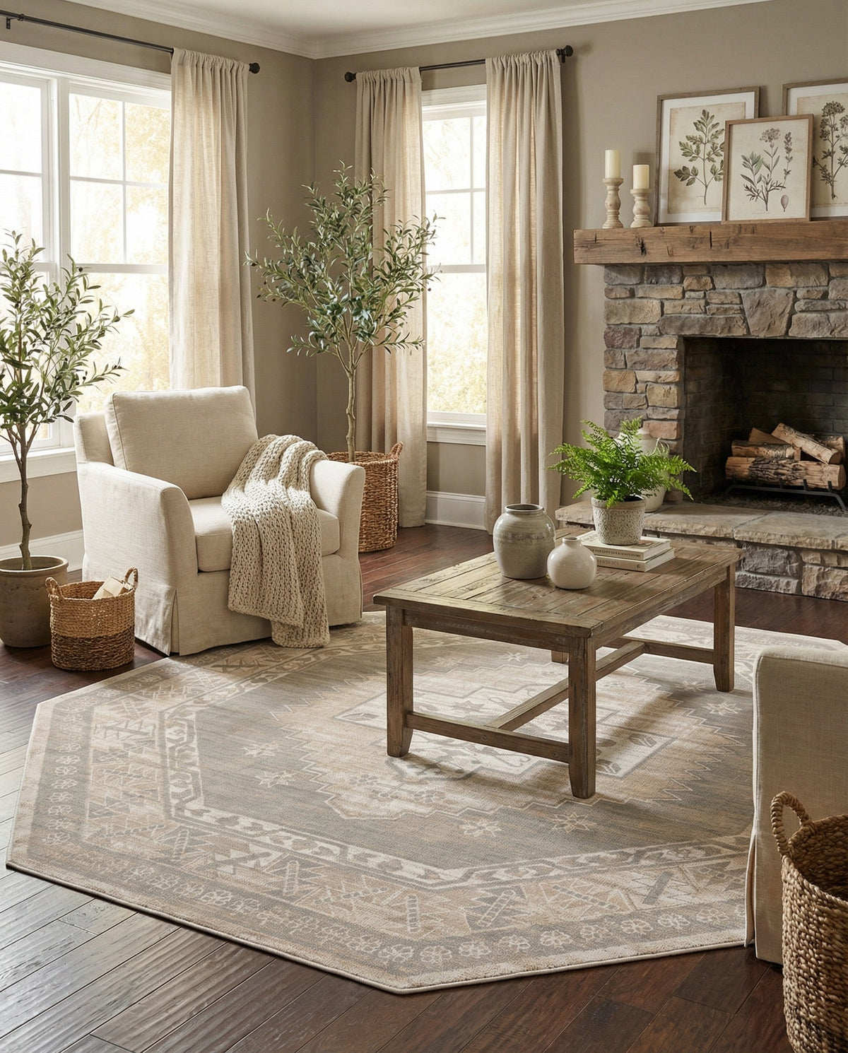 Savannah Series Collection Area Rug -  Augusta (Mink) Octagon Mink  lifestyle 124