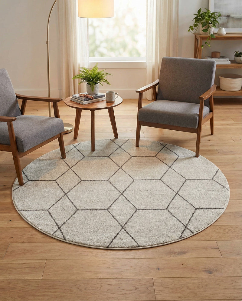 Trellis Mosaic Collection Area Rug - Arborville (Ivory) Round Ivory  lifestyle 46