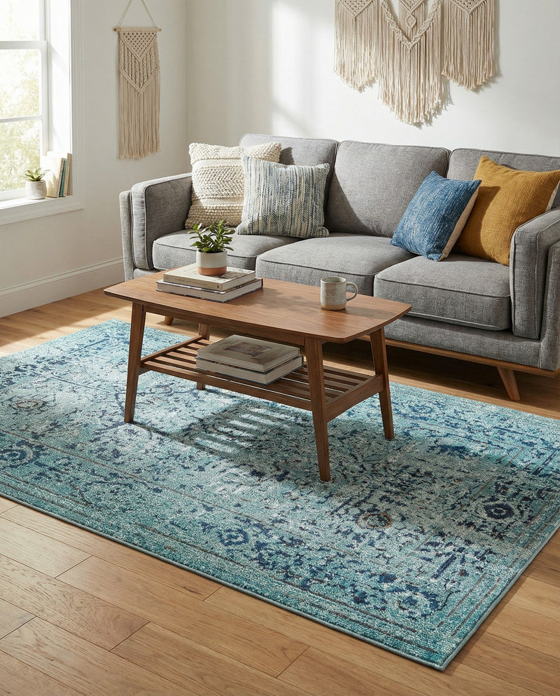 Chateau Elegance Collection Area Rug -  Louvre Rectangle Light Blue  lifestyle 52