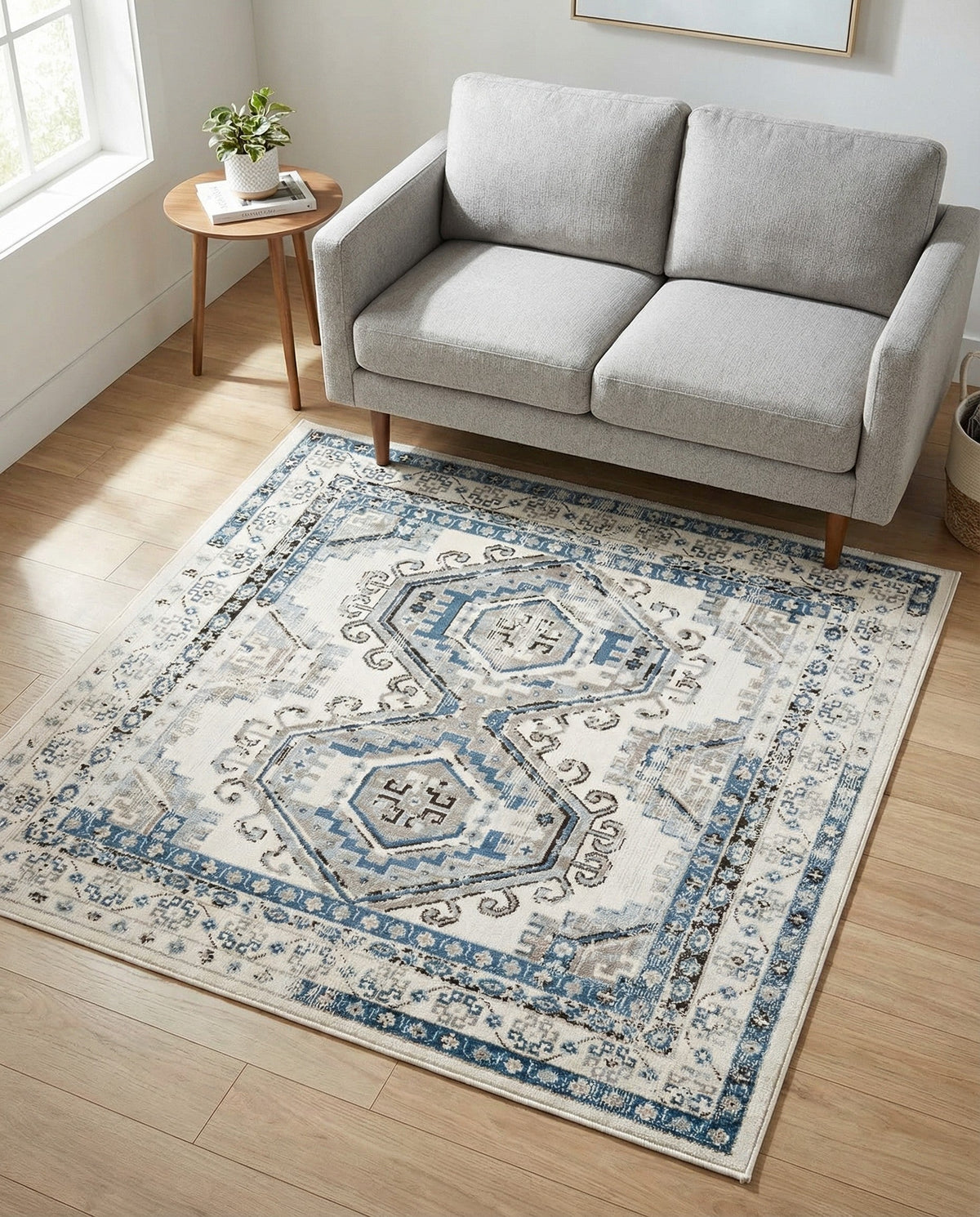 Savannah Elegance Collection Area Rug -  Tybee (Ivory Aqua) Square Ivory Aqua  lifestyle 99