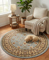 Jaipur Elegance Collection Area Rug -  Nahargarh (Light Blue) Round Light Blue  lifestyle 70