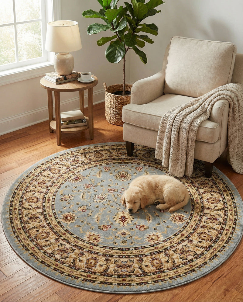 Jaipur Elegance Collection Area Rug -  Nahargarh (Light Blue) Round Light Blue  lifestyle 70