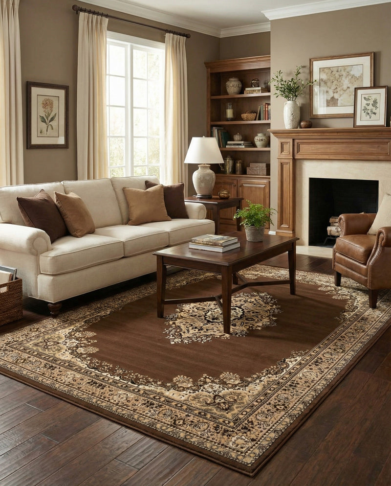 Tabriz Tapestry Collection Area Rug - Azerbaijan (Brown) Rectangle Brown  lifestyle 11