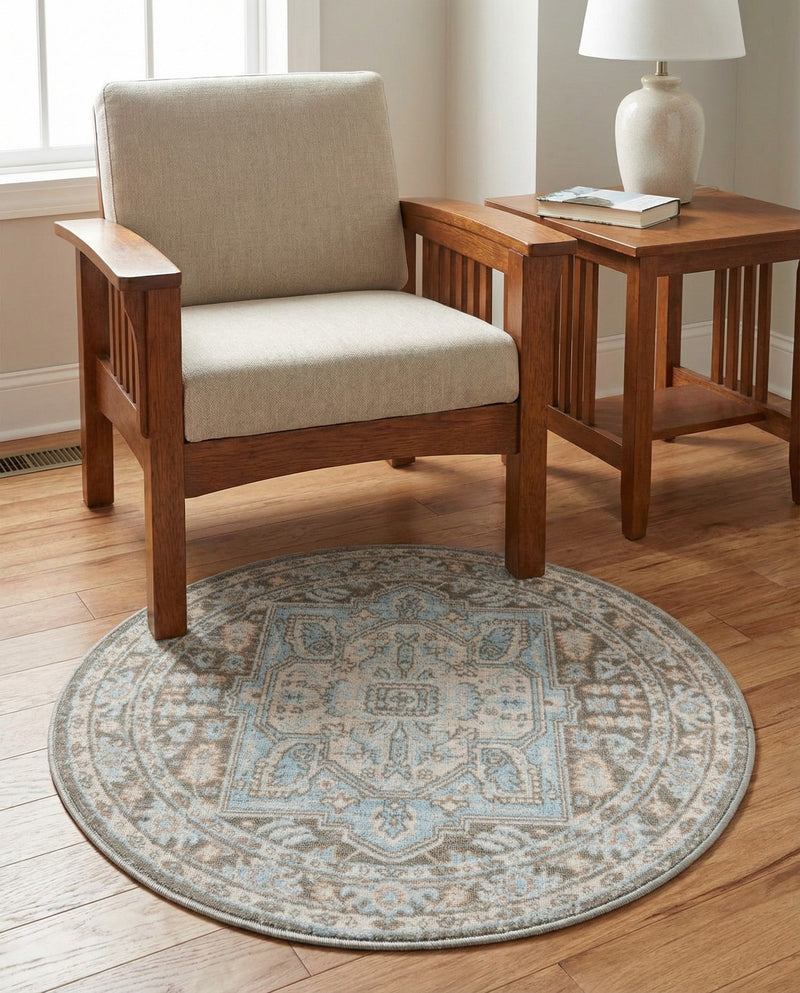 Savannah Series Collection Area Rug - Charleston (Cloud Gray) Round Cloud Gray  lifestyle 64