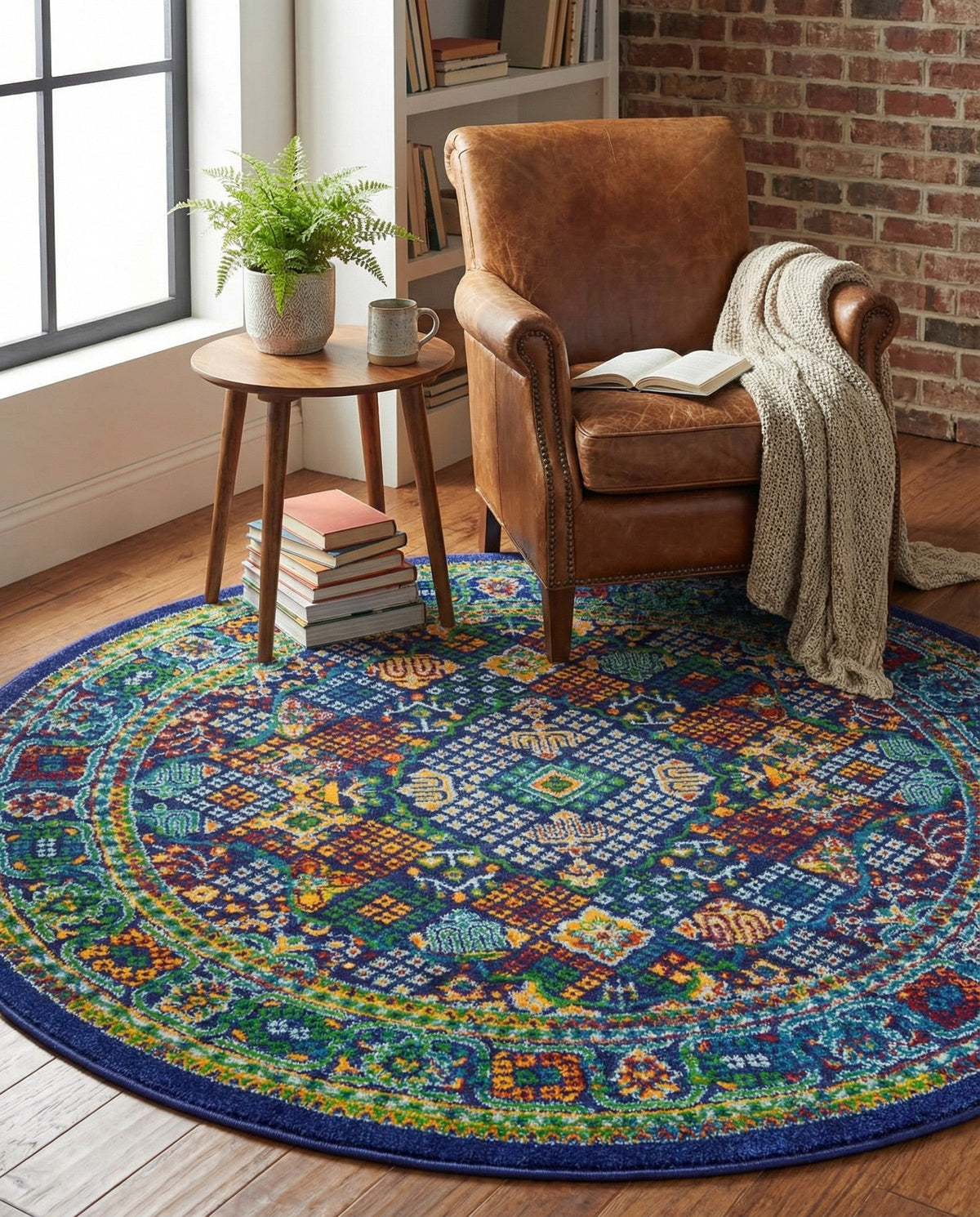 Caribbean Cove Collection Area Rug -  Mustique Round Navy Blue  lifestyle 177