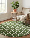Lattice Gardens Collection Area Rug -  Bloomfield (Dark Green) Round Dark Green  lifestyle 51