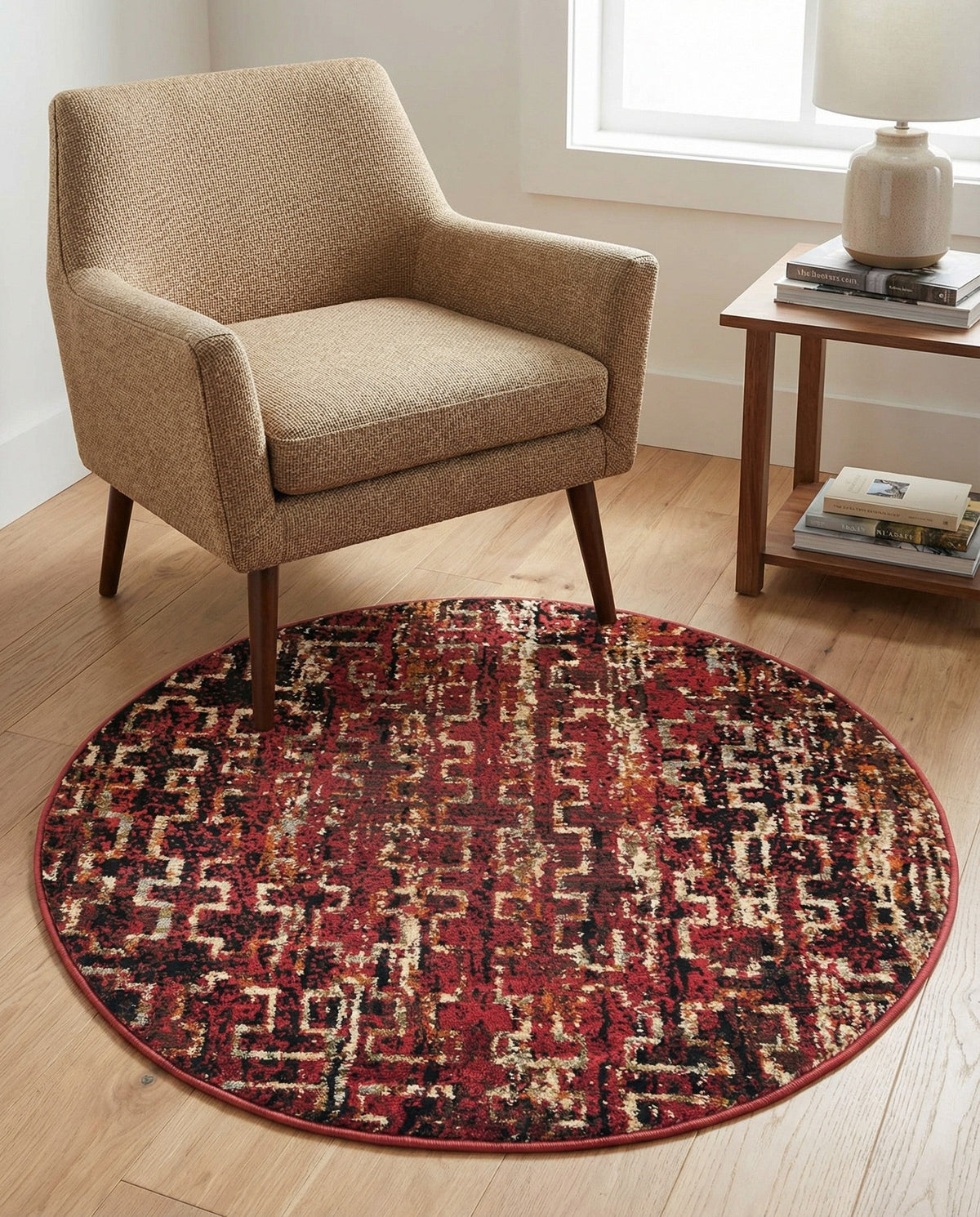 Neptune Elegance Collection Area Rug -  Proteus Round Burgundy  lifestyle 159