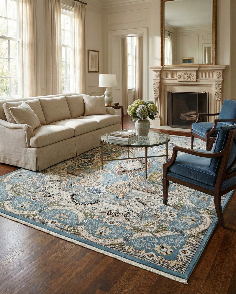Persian Elegance Collection Area Rug -  Shiraz Rectangle Blue  lifestyle 16