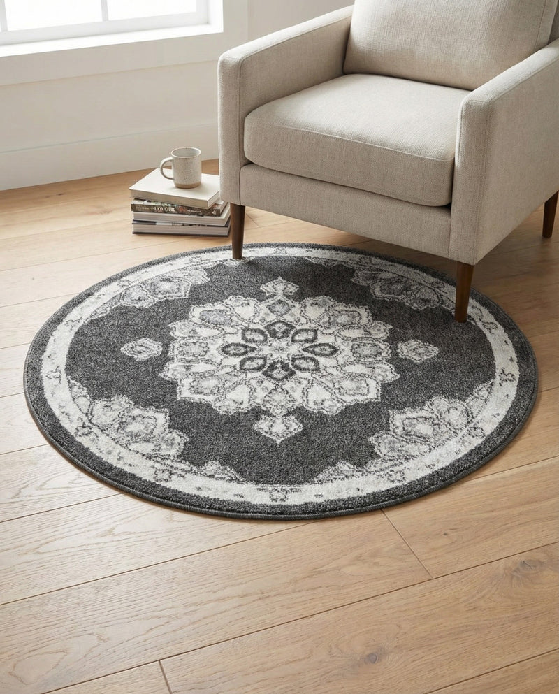 Beverly Grove Collection Area Rug - Melrose (Charcoal) Round Charcoal  lifestyle 73