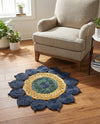 Woven Seaside Jute Collection Area Rug - Coastalhaven (Navy Blue Yellow Green) Round Navy Blue Yellow Green  lifestyle 16