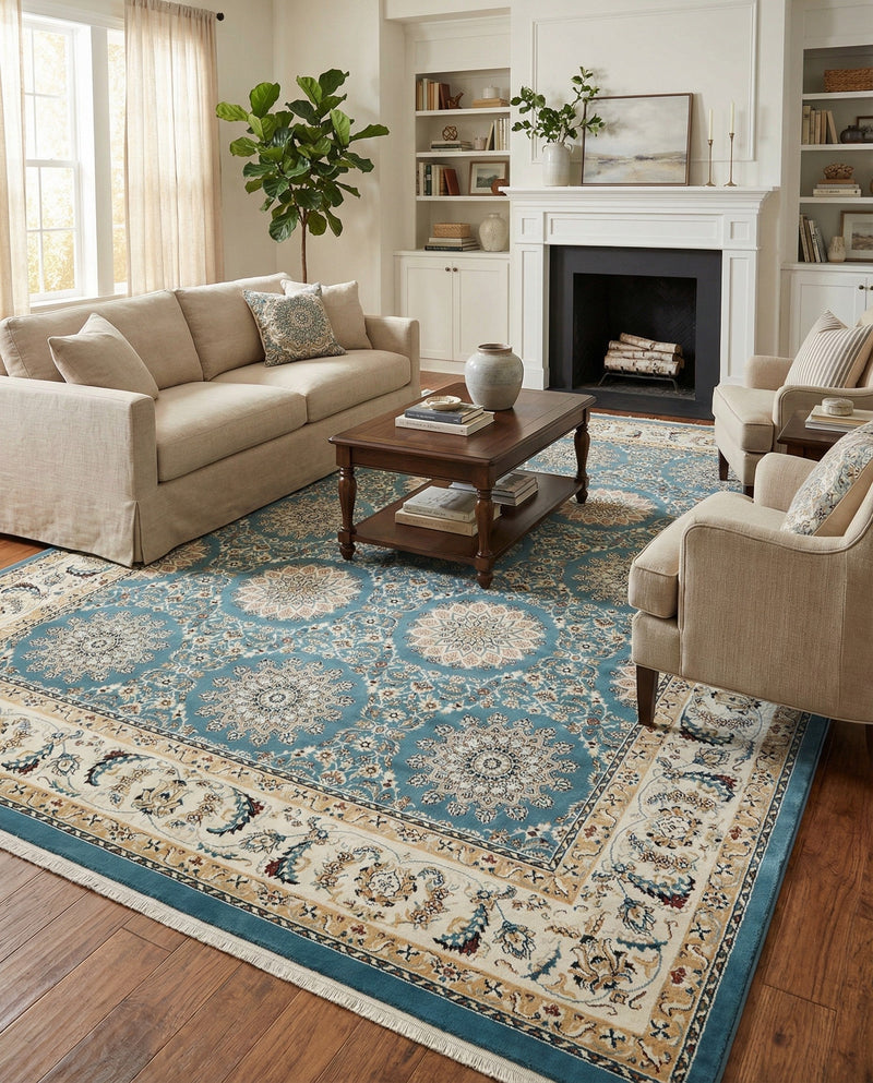 Persian Elegance Collection Area Rug -  Mashhad Rectangle Blue  lifestyle 10