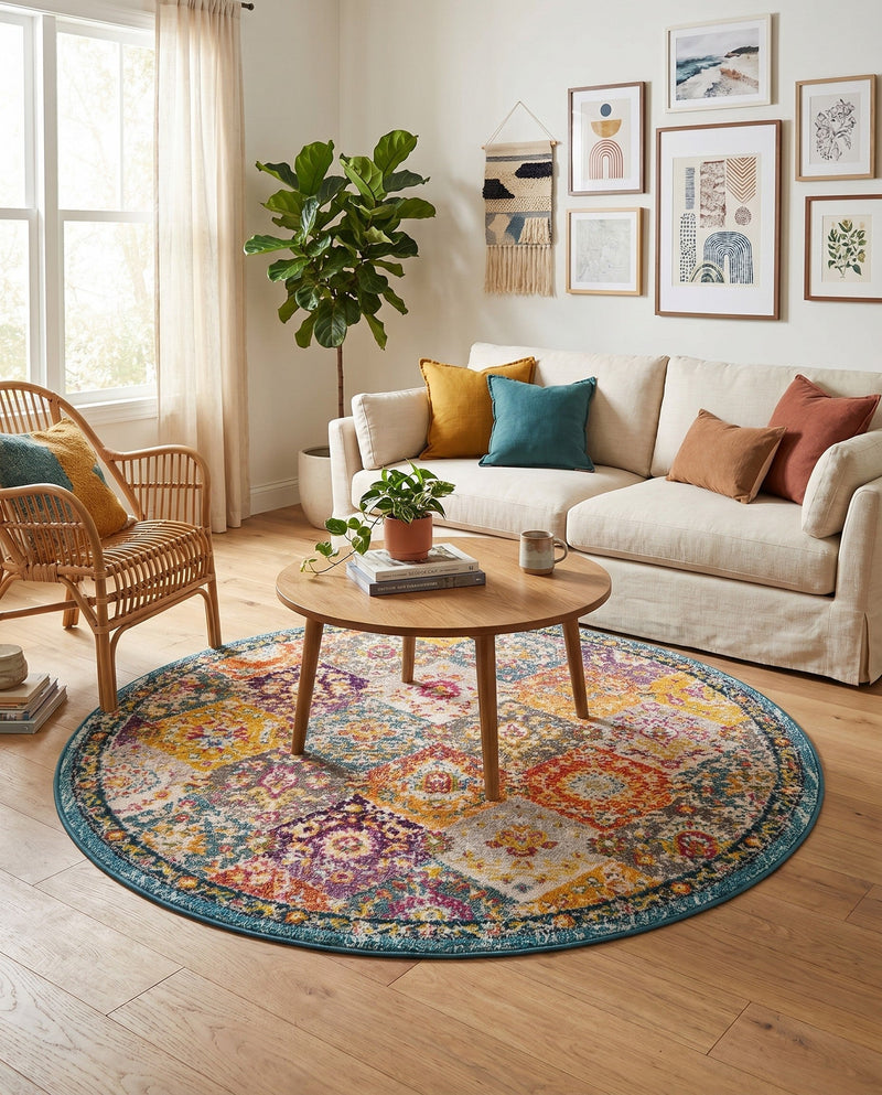 Brighton Terrace Collection Area Rug -  Rottingdean (Multi) Round Multi  lifestyle 72