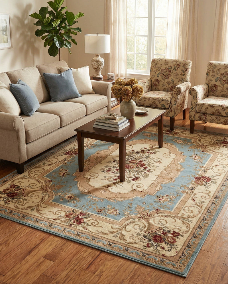Versailles Elegance Collection Area Rug -  Louveciennes (Light Blue) Rectangle Light Blue  lifestyle 30