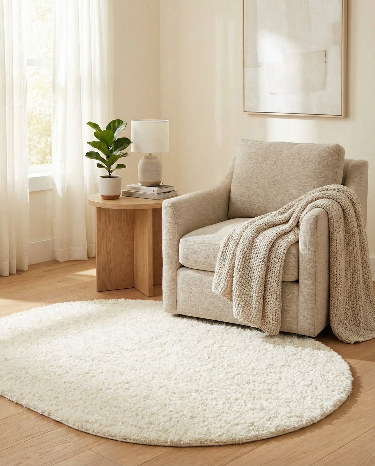 Plush Oasis Collection Area Rug - Serenity (Snow White) Oval Snow White  lifestyle 137