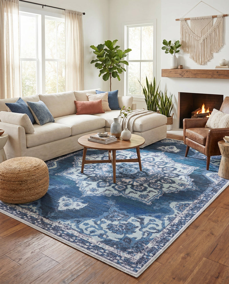 Baroque Era Collection Area Rug - Versailles (Navy Blue) Rectangle Navy Blue  lifestyle 4