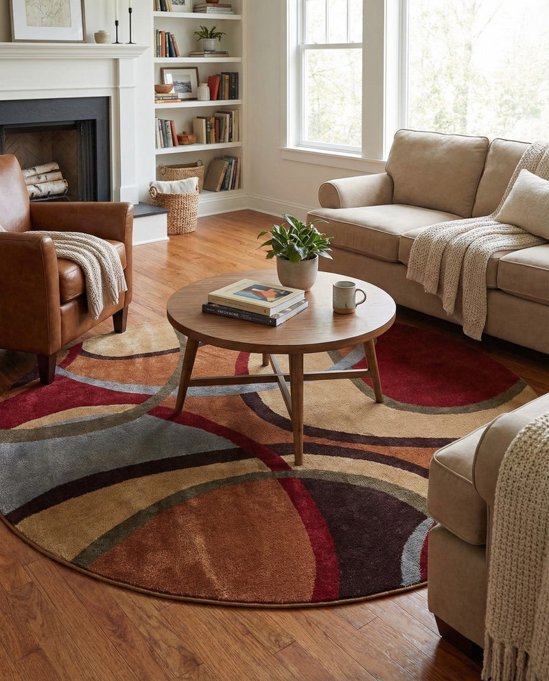 Bistro Lounge Collection Area Rug -  Macchiato Round Multi  lifestyle 34