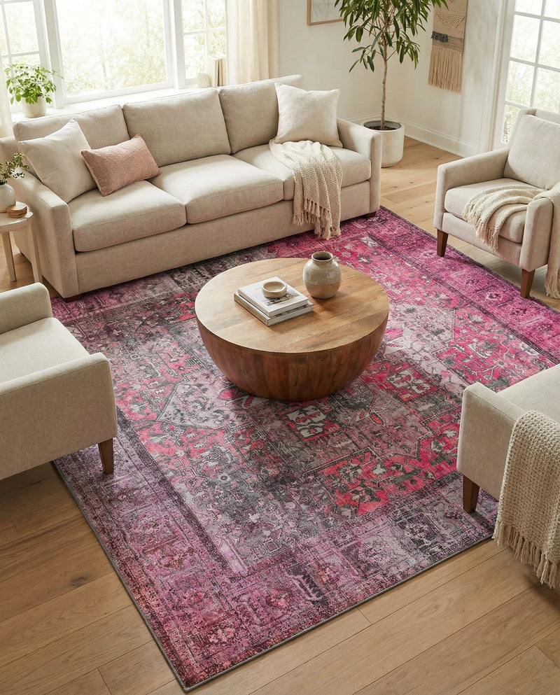 Heritage Elegance Collection Area Rug -  Windsor (Pink) Square Pink  lifestyle 51