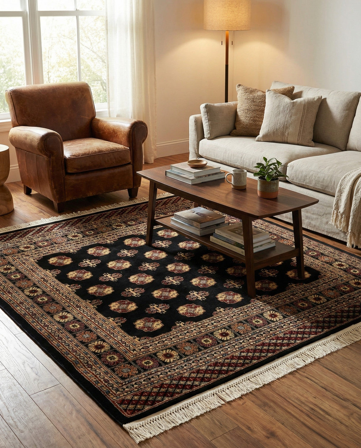 Samarkand Elegance Collection Area Rug -  Margilan (Black) Square Black  lifestyle 85