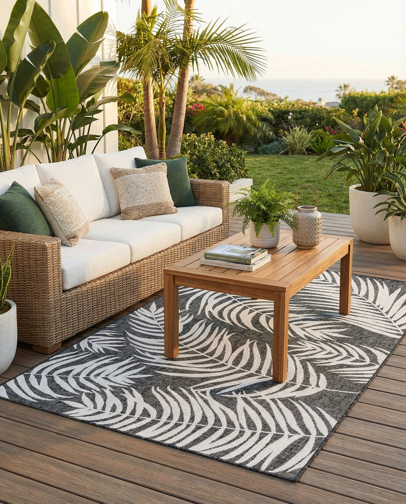 Seaside Blooms Collection Area Rug - Verdure (Charcoal) Rectangle Charcoal  lifestyle 16