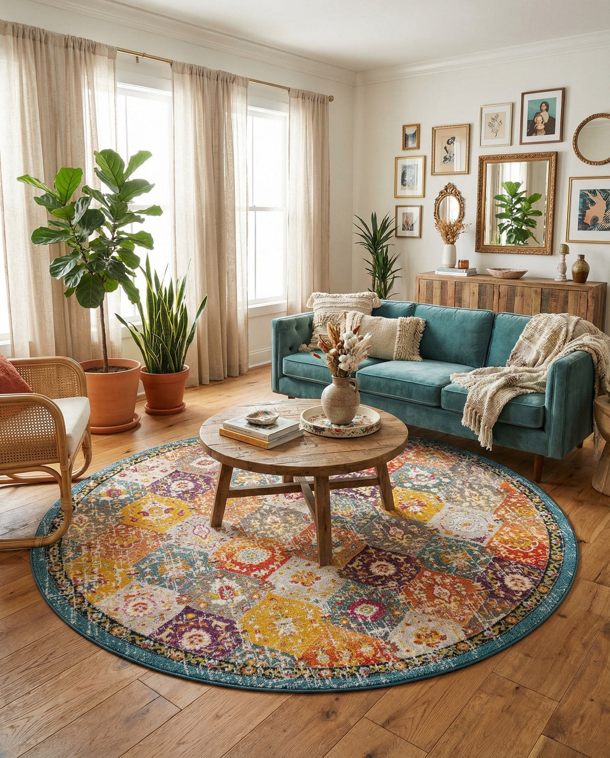 Brighton Terrace Collection Area Rug -  Rottingdean (Multi) Round Multi  lifestyle 114