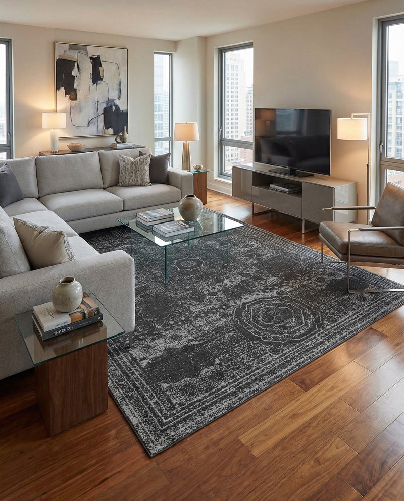 Dover Terrace Collection Area Rug -  Lagoon (Dark Gray) Rectangle Dark Gray  lifestyle 4
