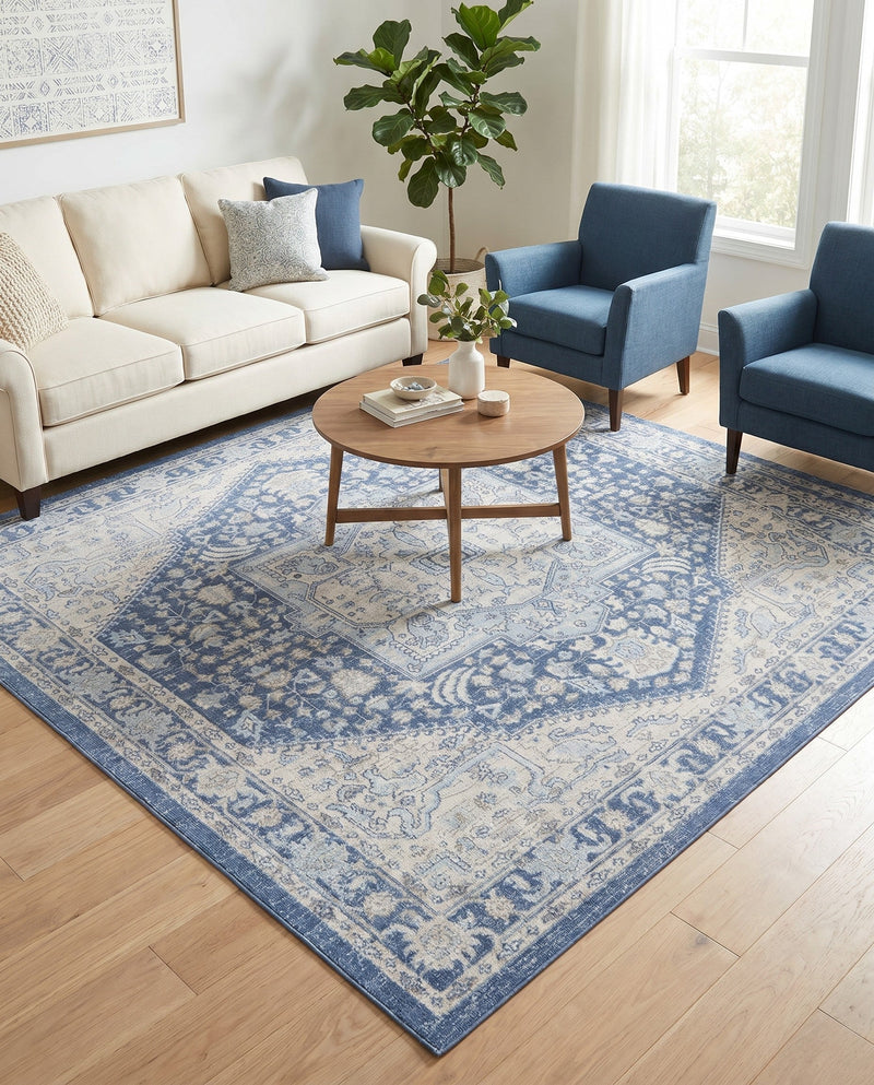Savannah Series Collection Area Rug - Charleston (French Blue) Square French Blue  lifestyle 47