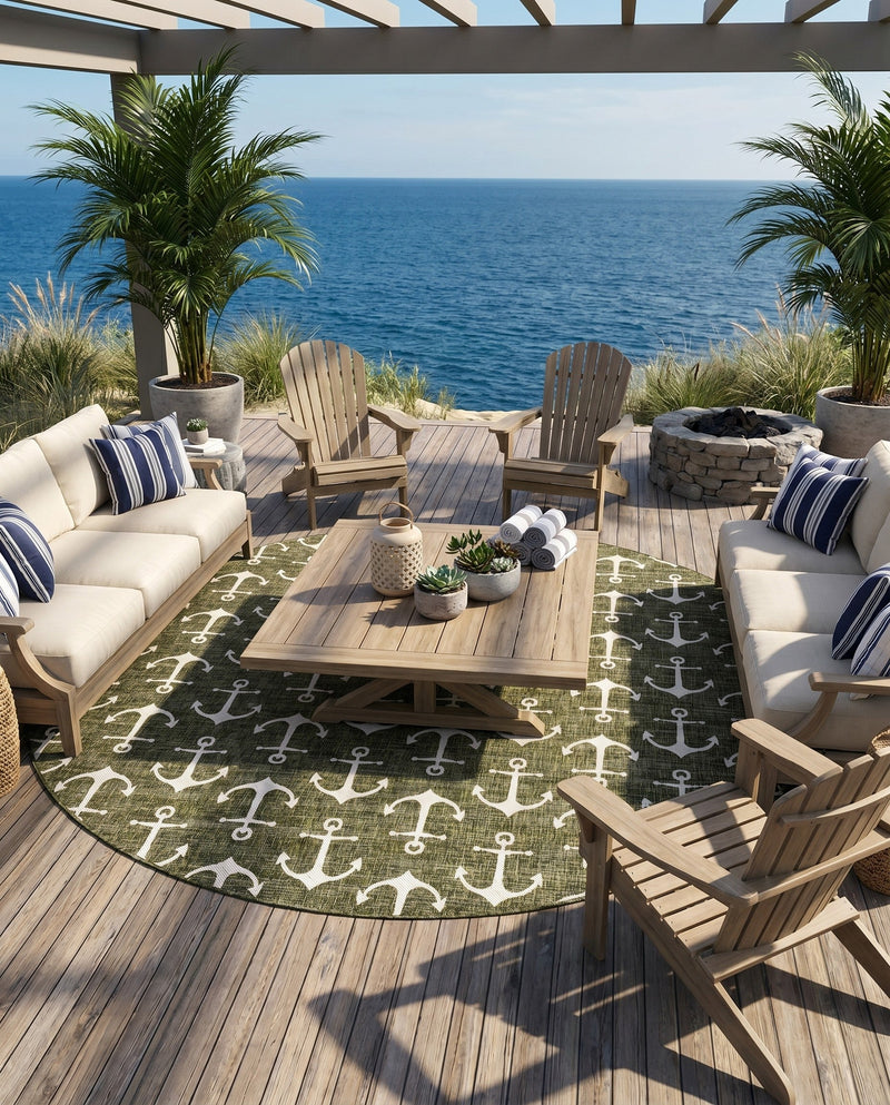 Seaside Haven Rugs Collection Area Rug - Sapphire (Green) Round Green  lifestyle 84