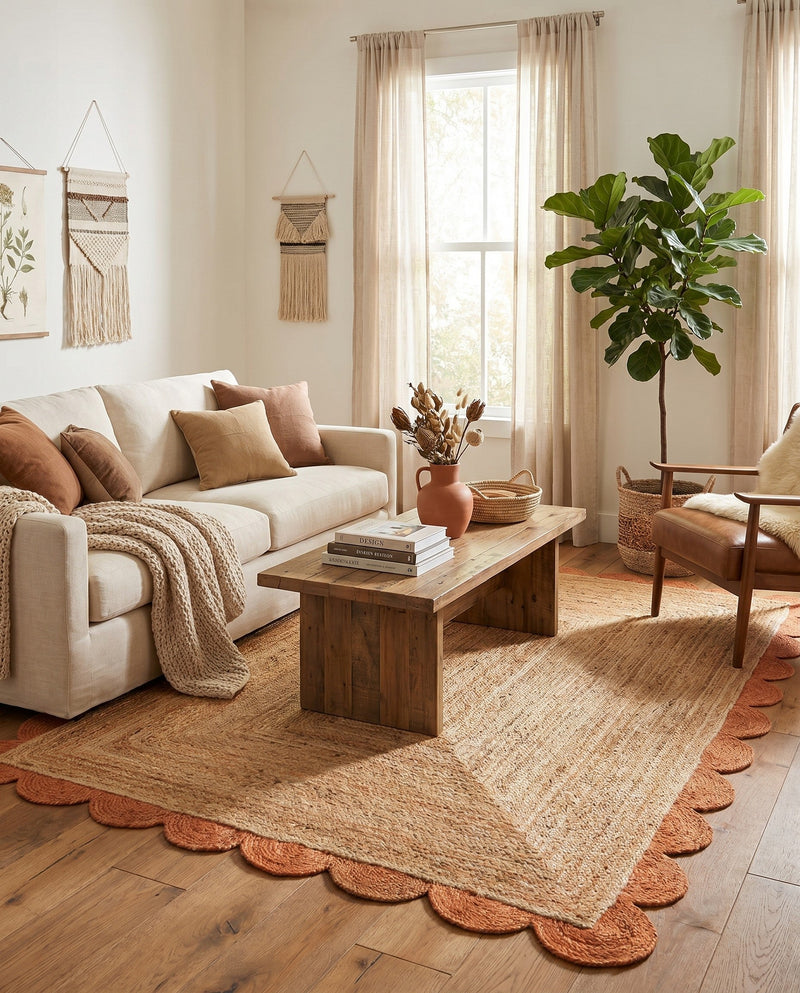 Serenity Braided Jute Collection Area Rug - Seaside Rectangle Natural and Terracotta  lifestyle 48