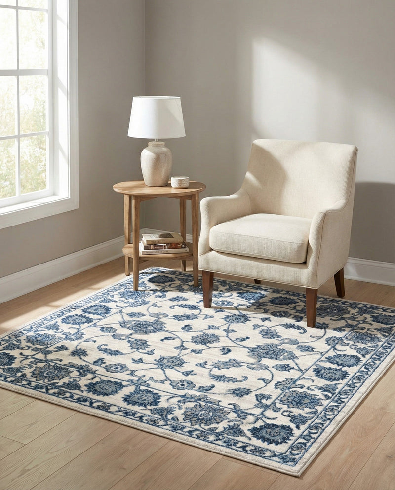 Charleston Elegance Collection Area Rug -  Seaport (White Blue) Square White Blue  lifestyle 74