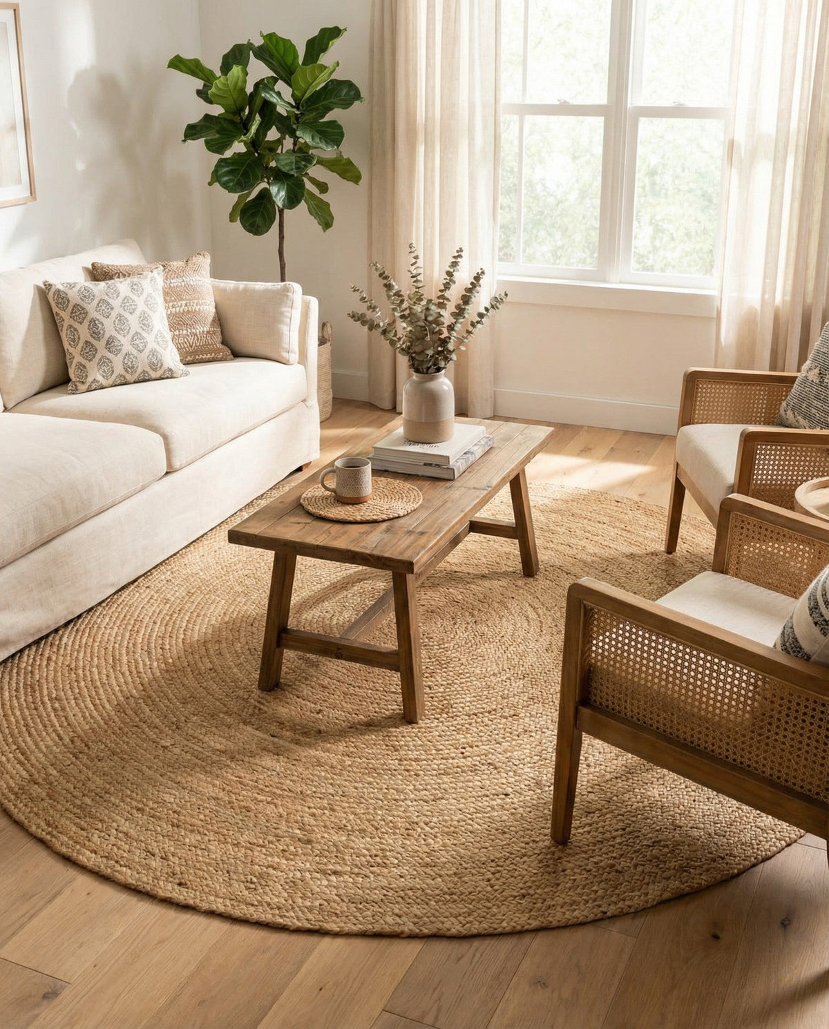 Woven Seaside Jute Collection Area Rug - Savannah (Natural) Round Natural  lifestyle 77