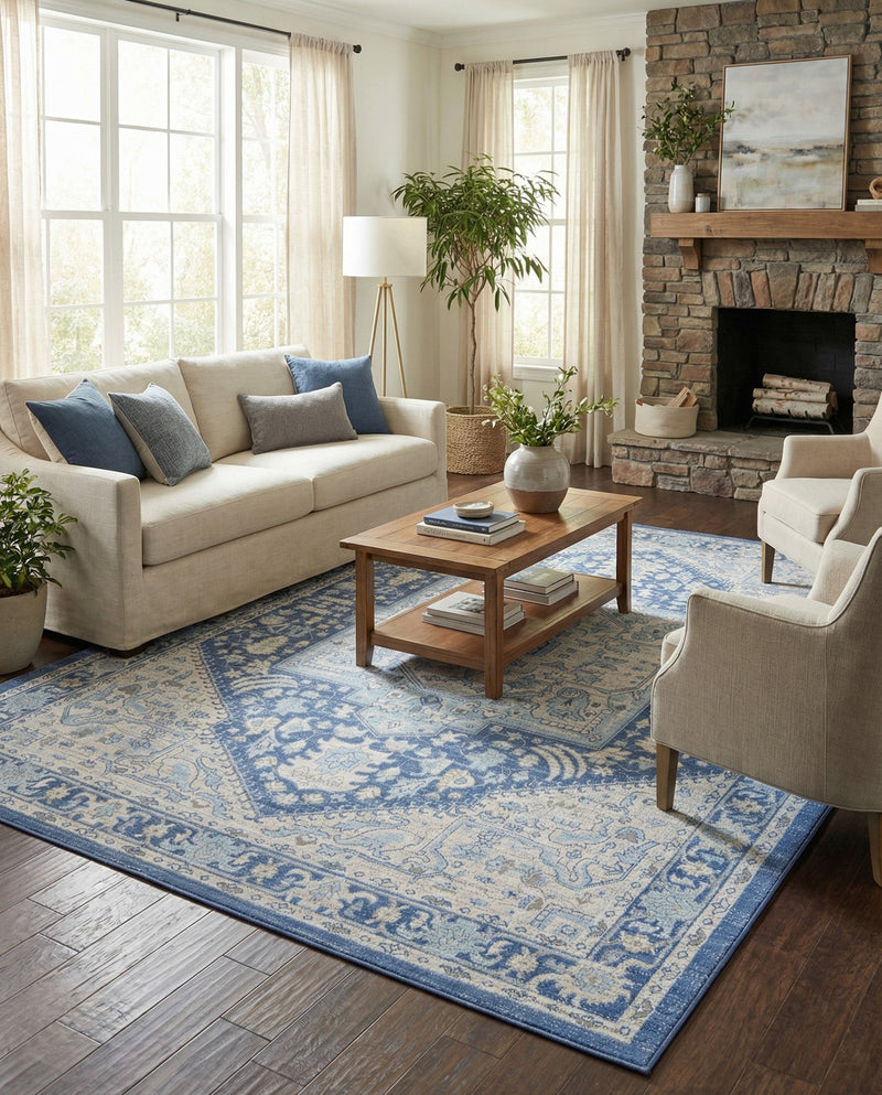 Savannah Series Collection Area Rug - Charleston (French Blue) Rectangle French Blue  lifestyle 6