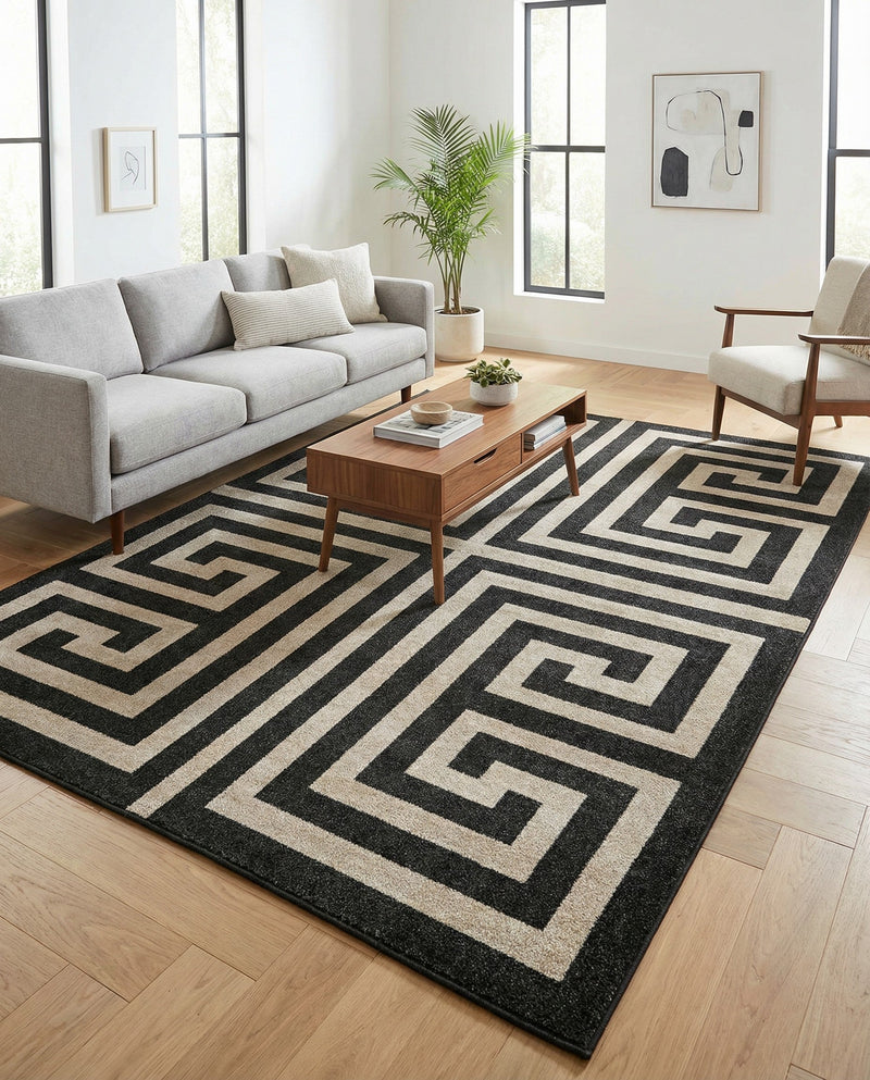Aegean Labyrinth Collection Area Rug -  Mykonos Rectangle Black  lifestyle 13