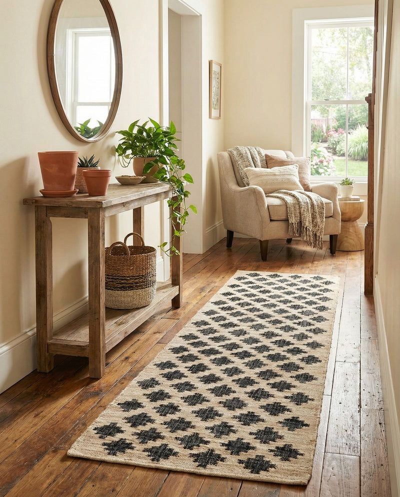 Benares Handwoven Jute Collection Area Rug -  Bodhi Runner Beige and Black  lifestyle 68
