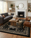 Tabriz Tapestries Collection Area Rug - Azerbaijan (Black) Rectangle Black  lifestyle 5