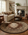 Tabriz Tapestry Collection Area Rug - Azerbaijan (Brown) Round Brown  lifestyle 35
