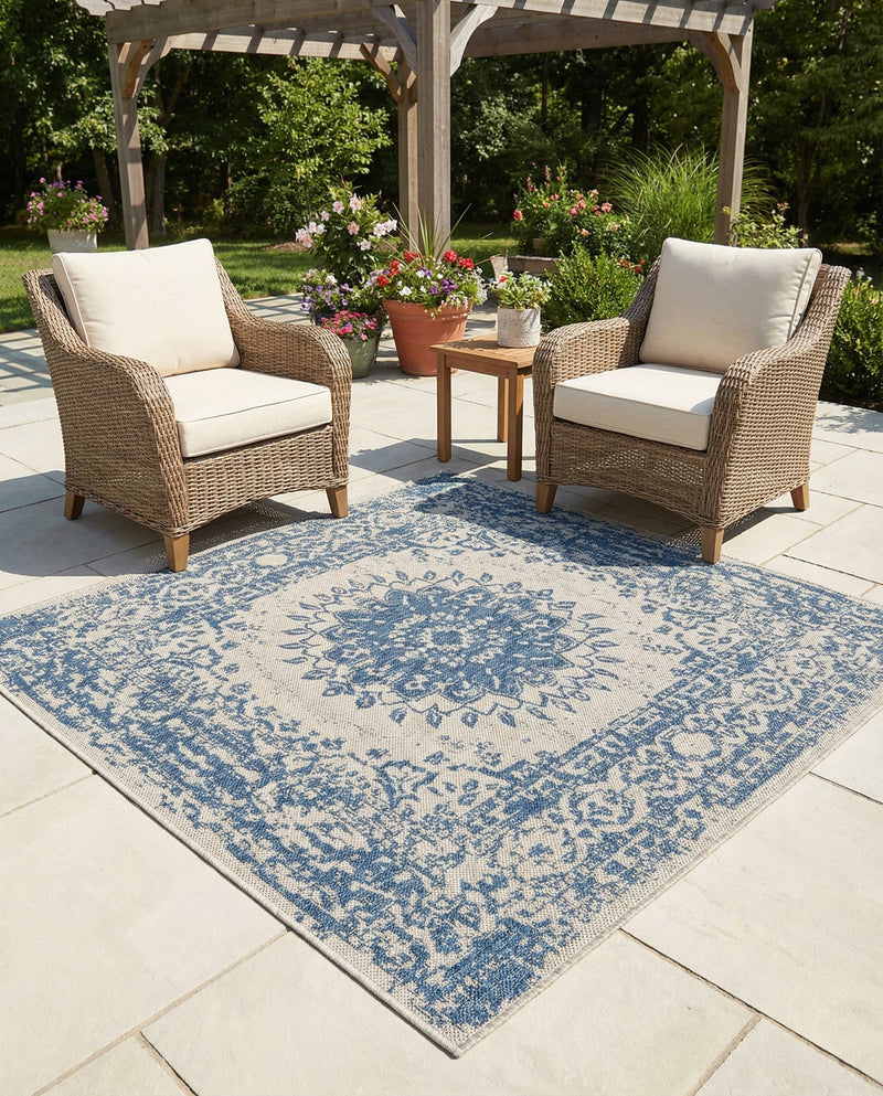 Patio Heritage Collection Area Rug -  Lafayette (Blue) Square Blue  lifestyle 77