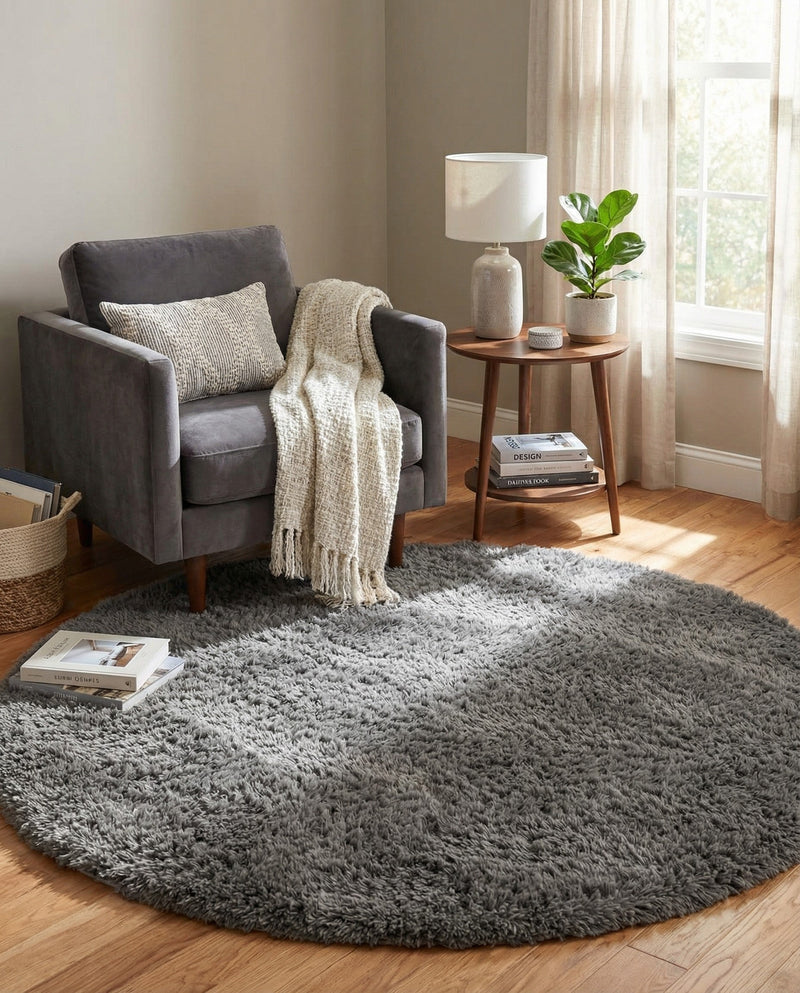 Eternal Plush Oasis Collection Area Rug -  Tranquility (Smoke) Round Smoke  lifestyle 43