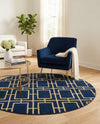 Hollywood Luxe Collection Area Rug -  Beverly (Navy Blue Gold) Round Navy Blue Gold  lifestyle 54