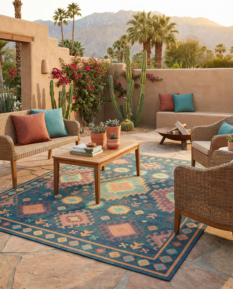 Coastal Terrace Collection Area Rug -  Dunes Rectangle Navy Blue  lifestyle 19
