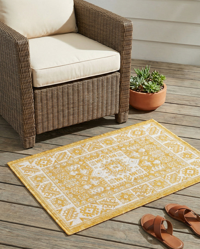 Tribal Terrace Treasures Collection Area Rug -  Incan Isle (Yellow) Rectangle Yellow  lifestyle 34