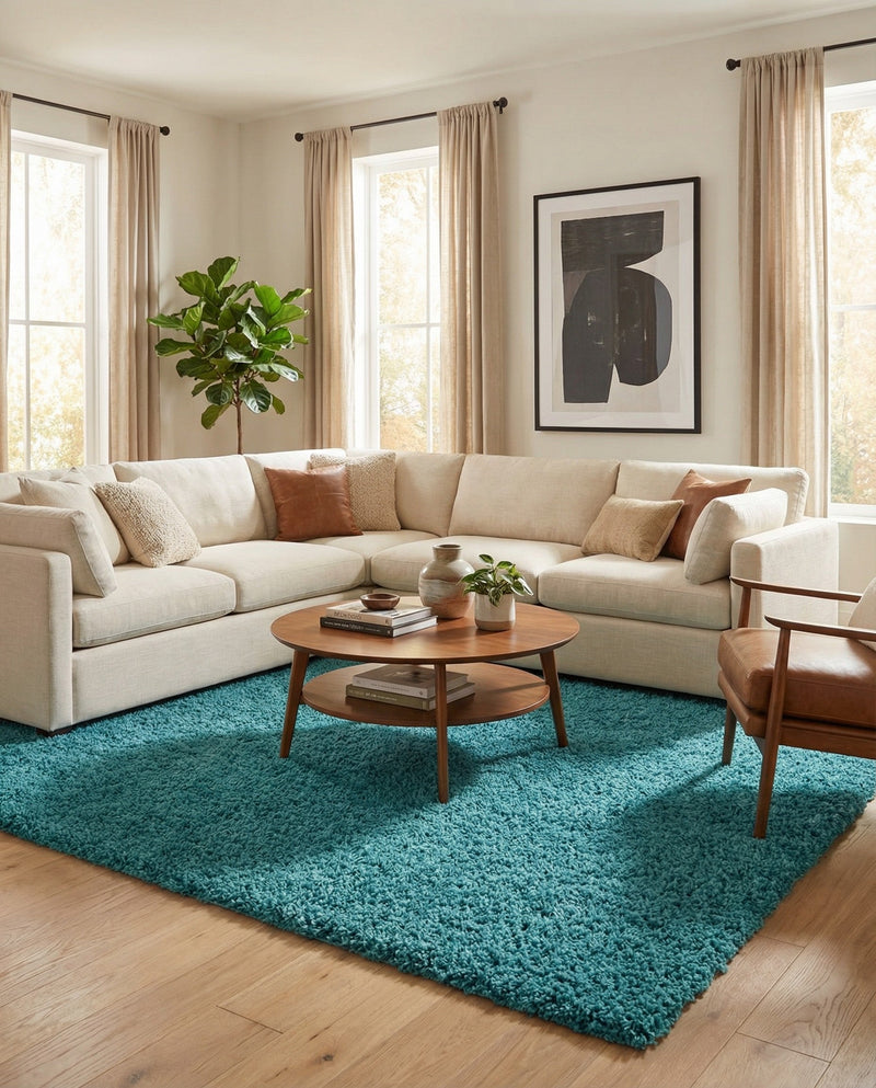 Plush Oasis Collection Area Rug - Serenity (Deep Aqua Blue) Rectangle Deep Aqua Blue  lifestyle 8